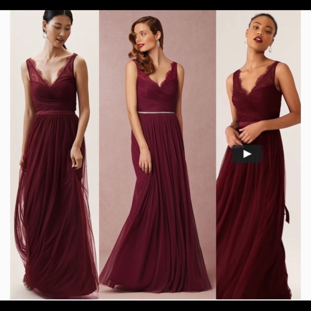 BHLDN bridesmaids dress hitherto fleur maroon maxi size 26